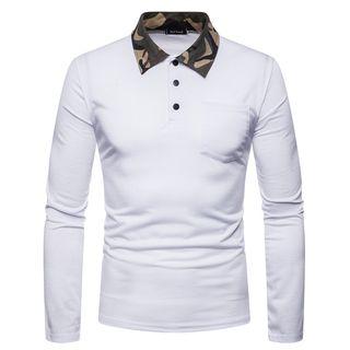 Camo Panel Long-sleeve Polo Shirt
