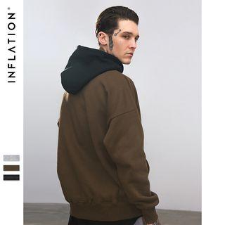 Drop-shoulder Colorblock Hooded Pullover