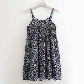 Floral Strappy A-line Dress Navy Blue - One Size