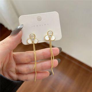 Flower Rhinestone Fringed Earring 1 Pair - White & Gold - One Size