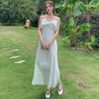 Spaghetti Strap Bow A-line Maxi Dress