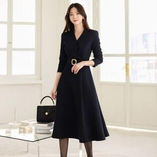 Slit-detail Long Wrap Dress With Belt
