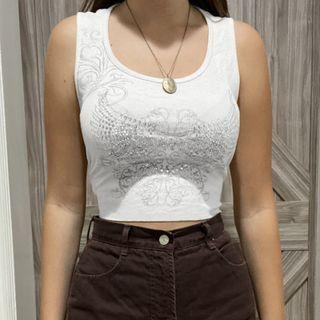 Floral Print Rhinestone Crop Tank Top