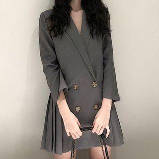Double-breasted Pleated Mini Shirtdress