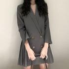 Double-breasted Pleated Mini Shirtdress