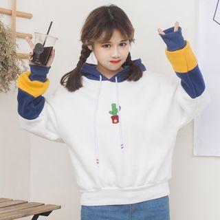 Cactus Embroidered Color Panel Hoodie