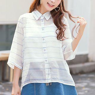 Set: 3/4-sleeve Striped Shirt + Camisole