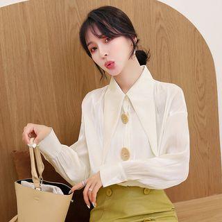 Button-front Collared Chiffon Blouse