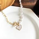 Heart Pendant Faux Pearl Alloy Necklace 1 Pc - Necklace - White & Gold - One Size