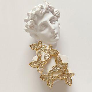Butterfly Rhinestone Alloy Earring 1 Pair - Gold - One Size