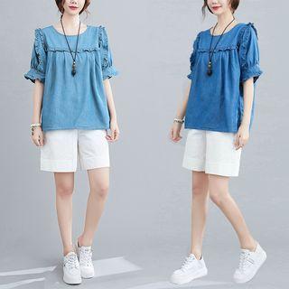Ruffle Trim Denim Top