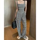 Sleeveless Striped Jumpsuit Stripe - Black & White - One Size