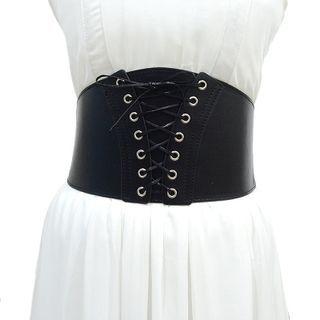 Lace Up Faux Leather Belt 01 - Black - 68 To 88cm