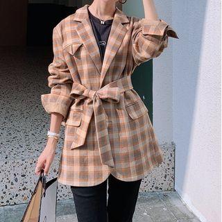 Plaid Single-breasted Oversize Blazer
