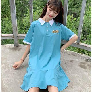 Letter Short-sleeve Polo Shirt Dress
