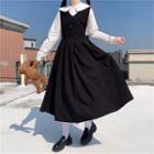 Long-sleeve Blouse / Plain Midi A-line Overall Dress