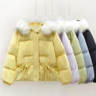 Tie-waist Faux Fur-trim Hooded Padded Coat In 5 Colors