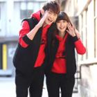 Couple Matching Set: Printed Hoodie + Zip Vest + Pants