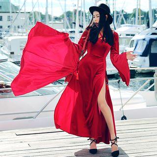 Velvet Cross-front Slit Evening Gown