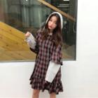 Plaid Hooded Mock Two-piece Long-sleeve Dress