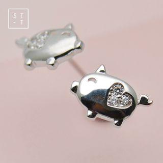 Pig 925 Sterling Silver Stud Earring 1 Pair - Earring - One Size