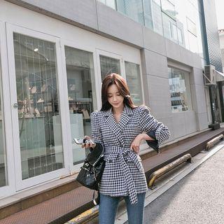 Puff-shoulder Slit-sleeve Jacket With Sash