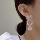 Flower Faux Crystal Dangle Earring 1 Pair - Transparent & Pink - One Size