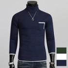 Turtle-neck Contrast-trim Top