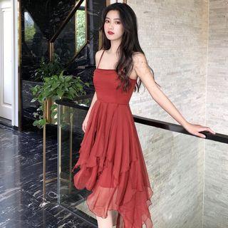 Spaghetti-strap Ruffled Layered Dress