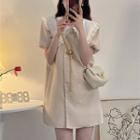 Short-sleeve Double Breasted Dress Light Almond - One Size