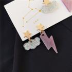 Non-matching Cloud And Thunder Drop Earring / Clip-on Earring