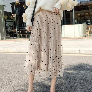 Polka Dot Midi A-line Pleated Mesh Skirt