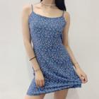 Spaghetti Strap Floral Print Mini Dress Blue - One Size