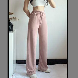Drawstring Plain Shift Wide-leg  Pants