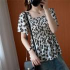 Print Square-neck Short-sleeve T Shirt