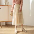 Pleated Tiered Tulle Long Skirt