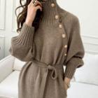 Button-up Turtleneck Midi Sweater Dress