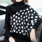 Long-sleeve Turtleneck Dotted Panel Top
