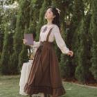 Long-sleeve Shirt / Midi A-line Suspender Skirt / Set