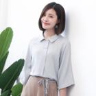 3/4-sleeve Short-sleeve Stand Collar Chiffon Blouse