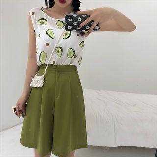 Print Tank Top / High-waist Wide-leg Shorts