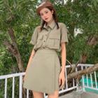 Elbow-sleeve Cargo Shirt / Mini A-line Skort