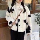 Cow Print Buttoned Jacket Black Pattern - White - One Size