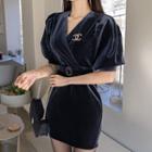 Tie-waist Puff-sleeve Mini Dress