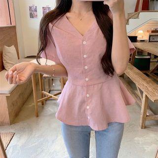 Short-sleeve Button-up Peplum Top