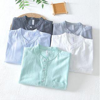Short-sleeve Collarless Shirt