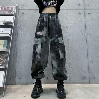 Tie-dyed High Waist Cargo Pants