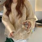Round-neck Cable Knit Long-sleeve Sweater Almond - One Size