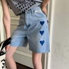Heart Printed Denim Shorts