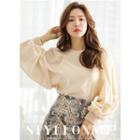 Balloon-sleeve Smocked-cuff Top